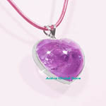 New Heart Shaped Natural Amethyst Crystal Quartz Stone / Silver Sterling Frame Pendant & Leather Rope Necklace, Love Gift